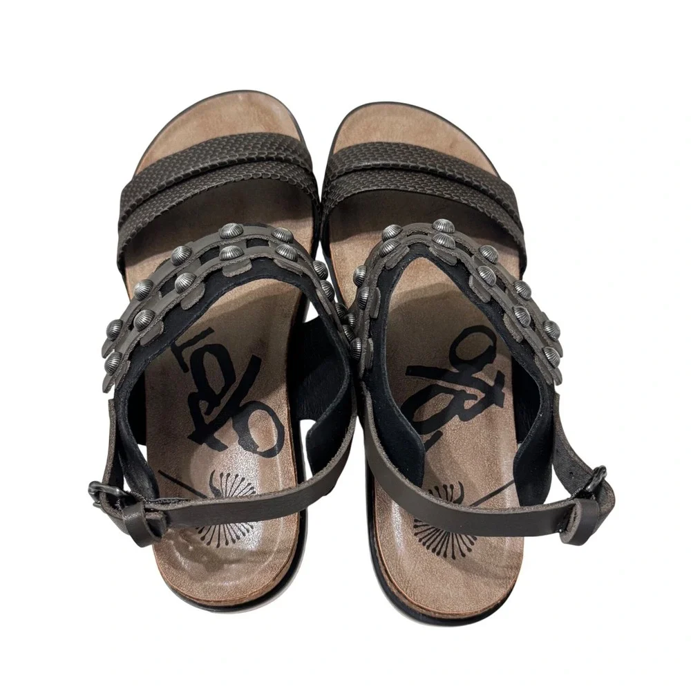 OTBT Lantern‎ Studded Leather Platform Sandals New 7.5 Black Gray Buckle 18F961